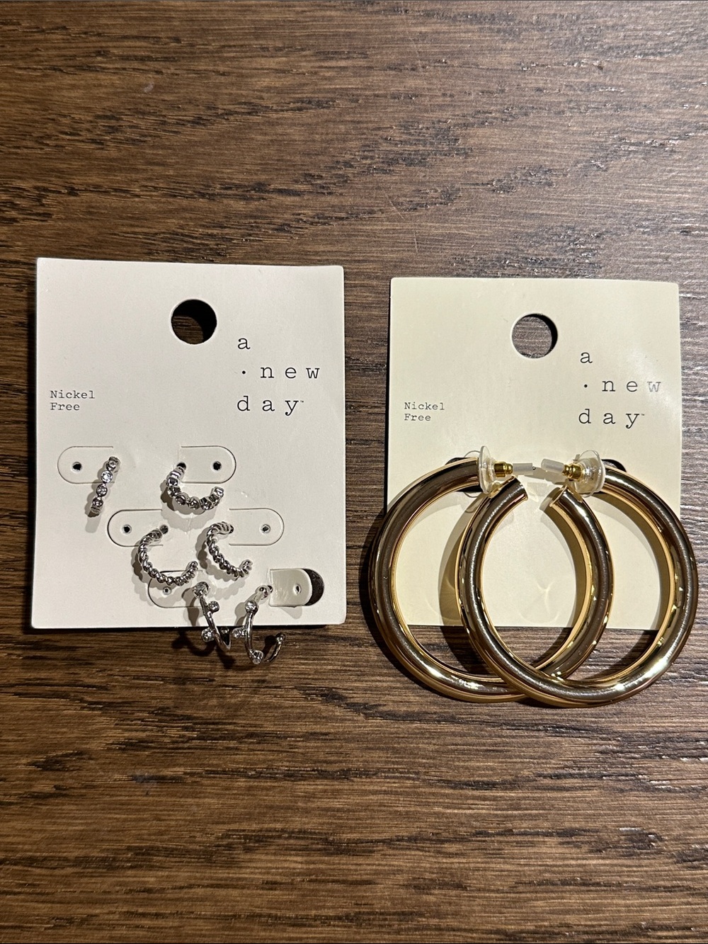a new day Gold Hoop Earrings & Silver Rhinestone C Hoop Set